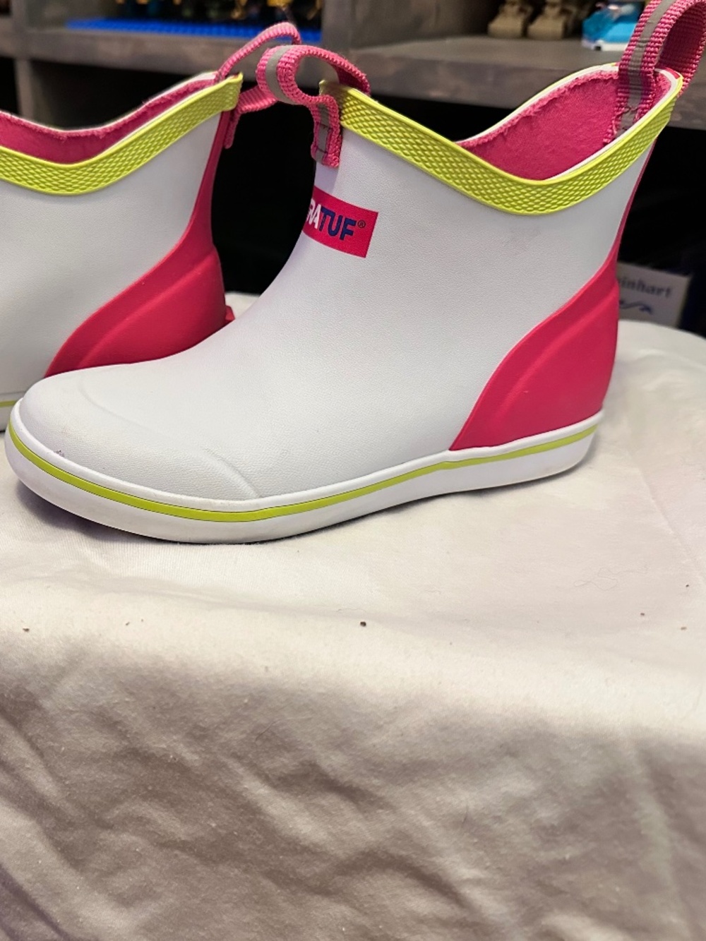 XTRATUF Youth Ankle Deck Boots White Pink Lime Size 13M Waterproof Rain Boots